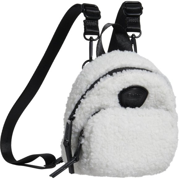 Pajar NWT Women's ROMY Mini White & Black Sherpa Fleece Backpack, 6"Hx7.5"Wx3"D - Picture 1 of 4